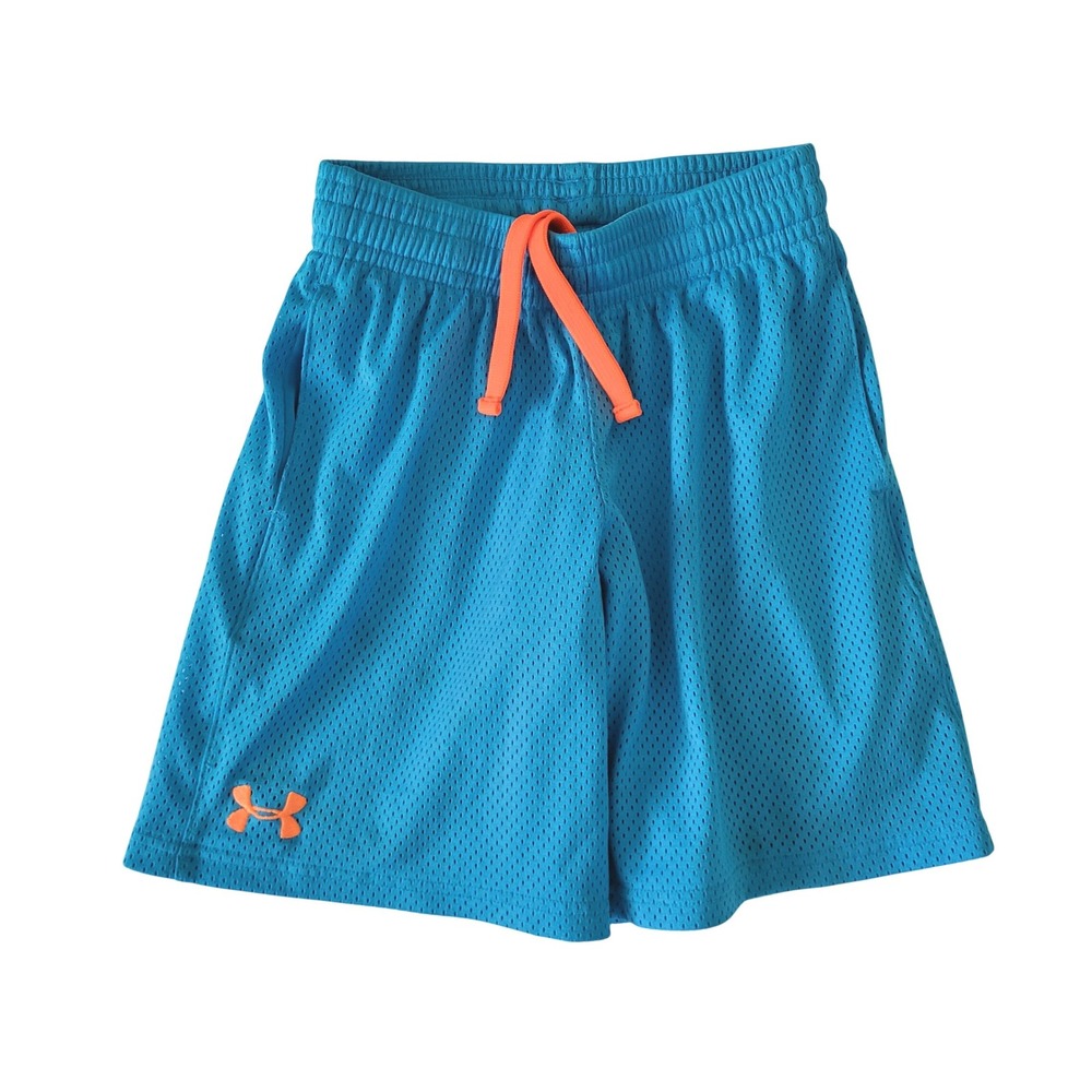 Under Armour Boys YSM Small Athletic Shorts Loose Heatgear Blue Orange